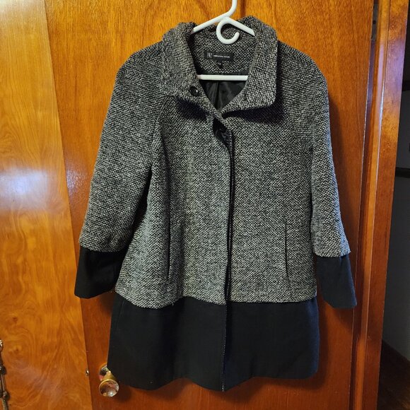 Women's Large INC International Concepts Black/White Wool Blend Coat - Picture 1 of 10